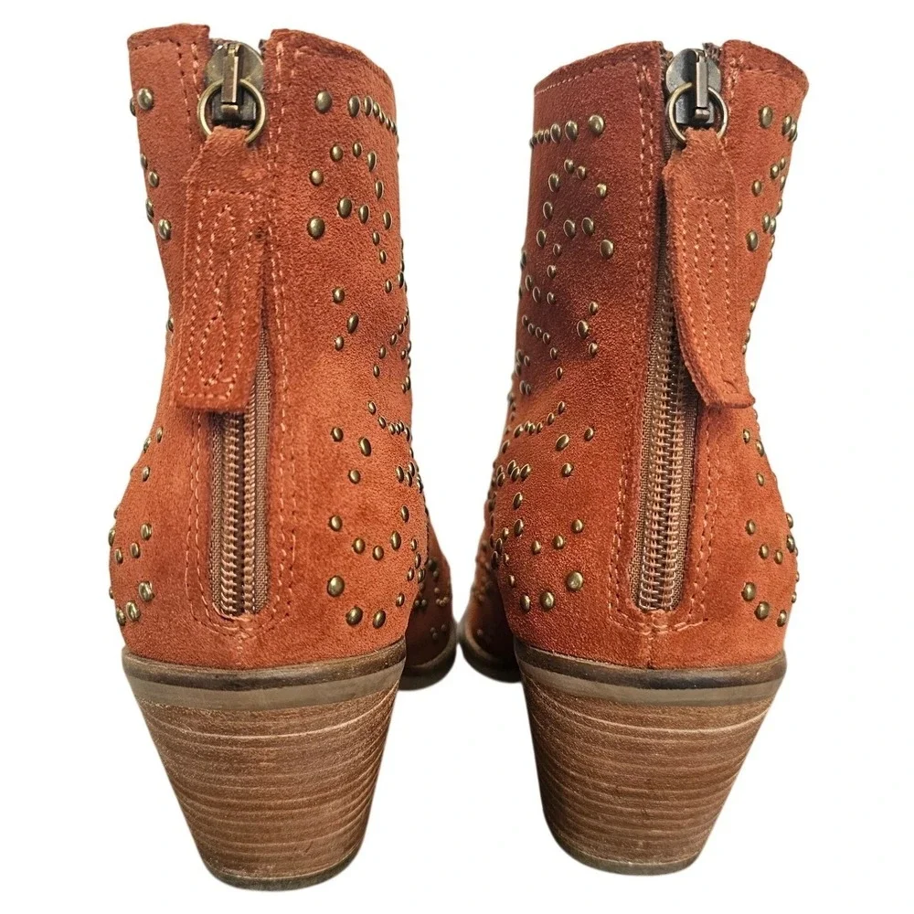 Dingo Burnt Orange Suede Studded Western‎ Ankle Boots Size 10 Cowgirl Booties - Picture 5 of 11